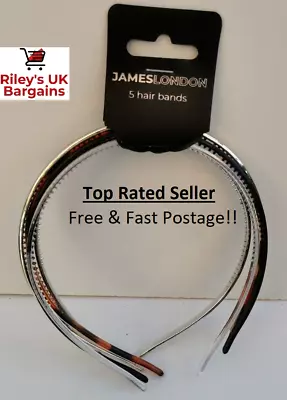 £3.35 • Buy Plastic Hair Bands 5 Pack With Gripping Teeth Thin Narrow Alice Band Black Clear
