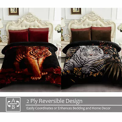 2ply Reversible Korean Mink Fleece Blanket Heavy Tiger Blanket 10lbs King Size • $66.49