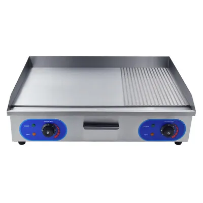 £219 • Buy 4400W Commercial Electric Griddle Flat & Groove Grill BBQ 73cm Large Hotplate UK