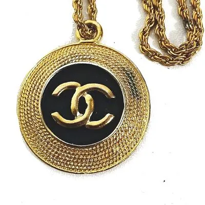 $517 • Buy CHANEL Vintage Jewelry Vintage Coco Mark Gold Circle Pendant Necklace �� B6
