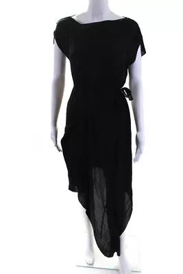 Morgane Le Fay Womens Wrap Waist Boat Neck Cap Sleeve Midi Dress Black Size XS • $109.79