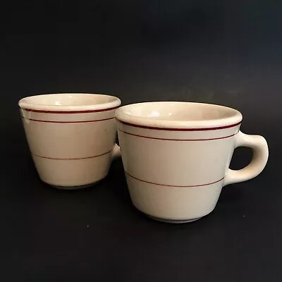 Lot 2 Vintage Wellsville China San Tan Coffee Mugs Cups Red Stripe Heavy Diner • $19.99