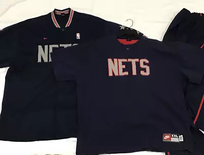 Nike New Jersey Nets Warm Up Suite Jacket Pants And Shirt Set Size XXL Blue • $29.99