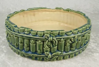 Antique Majolica Pottery Bamboo Planter Green Blue Yellow Glaze 10 Inch Diameter • $225
