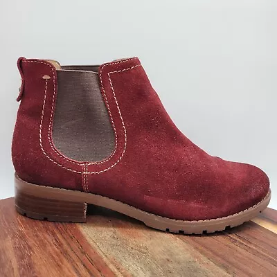 Sofft Selby Chelsea Ankle Boots Womens 7M Red Brown Suede Leather Comfort Bootie • $39.97