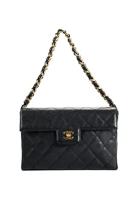 Chanel Vintage Caviar Leather Quilted Single Quarter Flap Bag Handbag Black • $3912.99