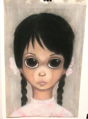 J.brown Big Eye Girl Original Pastel Painting Dated 1966 • $499.99