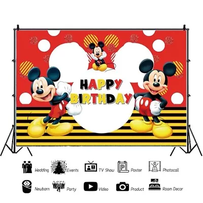 Cartoons Mickey Mouse Backdrop Boys Birthday Party Background Banner Home Studio • $11.75