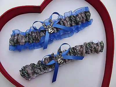 * NEW Mossy Oak Camouflage Camo Royal Blue Wedding Garter Hunter Chick Deer   • $13.46