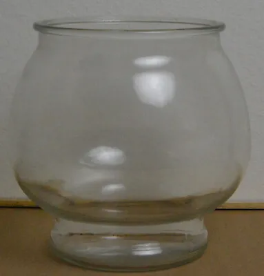Vintage Clear Heavy 8  Glass Fish Bowl / Plant Terrarium / Mostly Round Jar  • $18