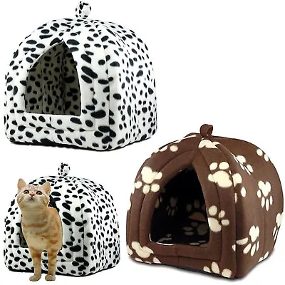 £9.99 • Buy Pet Cat Kitten Dog Igloo Fleece Cute Bed Pyramid Cozy Washable Warm House Cave