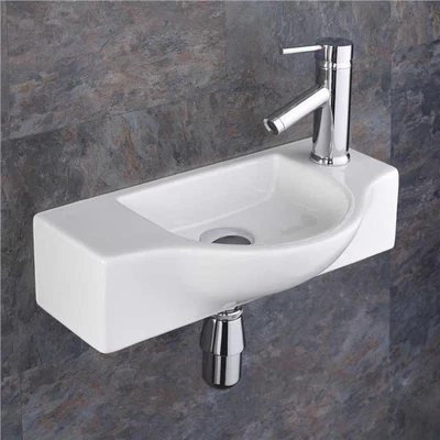£61 • Buy Slim Cloakroom Basin Sink Wall Mounted 440mm X 245mm White Ceramic Bathroom