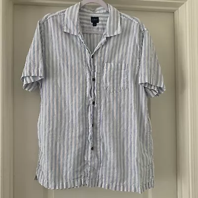 J Crew Shirt Men's Button Up Linen Striped Short Sleeve Large Classic Fit • $17.99