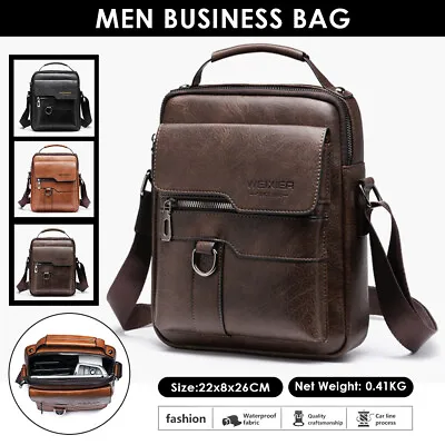 Men's Leather Cross Body Messenger Bag Shoulder Handbag Travel Work Business Bag • £14.99