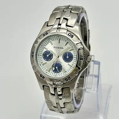 Men's FOSSIL All Stainless Steel Bracelet Watch Blue Subdials 36.5mm BQ9184 • $31.99