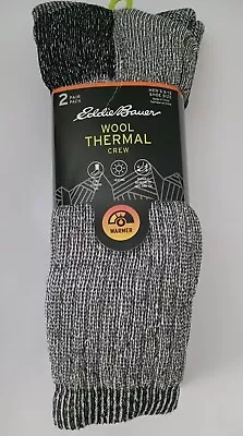 Eddie Bauer Wool Thermal Warmer Full Cushioned Black 2 Crew Pair Sock Sz6-12 TAG • $13.29