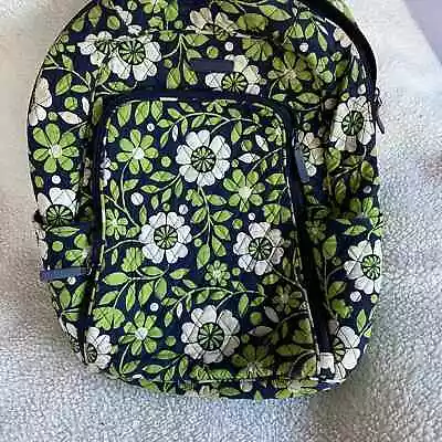 Vera Bradley Quilted Backpack Flower Pattern Lucky You Green Black • $31.99