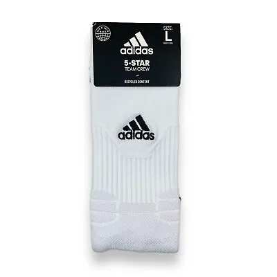 Adidas 5-Star Team Crew Soccer Socks Large 9.5-12 White Black Logo Football • $15.09