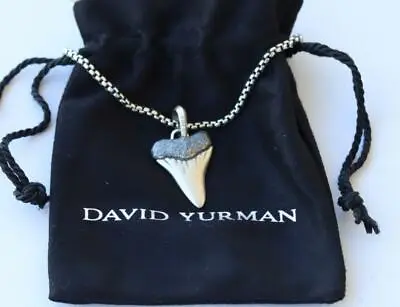 David Yurman Sterling Silver 2.7mm Box Chain Necklace W/ Shark Tooth Amulet • $315