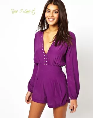 Motel Party Playsuit With Crystal Trim Purple M UK12 RRP£45 • $18.64