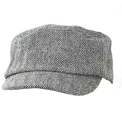 Women's Kepi Hat Grey Black White Civil War Style Flat Button Pocket Herringbone • $6.36