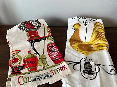 SALE VTG KITCHEN TOWEL 1950's  LOT 2 ROOSTER MORGAN JONES PARISIAN LINEN COUNTRY • $14.99