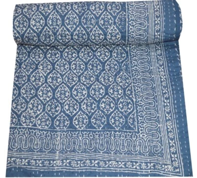 £39.99 • Buy Indian Kantha Quilt Bedspread Bedding Throw Cotton Blanket Indigo Blue Handmade 