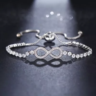 ZARD Infinity Tennis Bolo Bracelet Set In Clear CZ And Sterling Silver Plating • $23.99