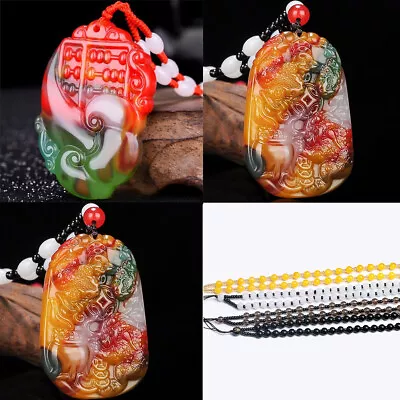 Jade Dragon Pendant Necklace Men Charms Natural Necklace Colorful Jewelry Gift • £9.52