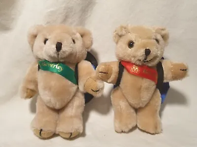  Honey Colour Bears With Beverly Ribbon Sash Jointed With Back Packs Keyrings X2 • $19.99