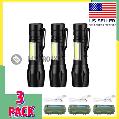 3X Super Bright LED Tactical Flashlight Mini USB Rechargeable Lamp 3 Modes Light • $13