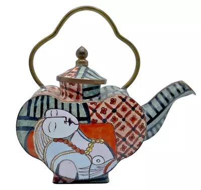 Vintage Empress Arts Enamel Miniature Teapot Heart Shaped Picasso Abstract Woman • $29.95