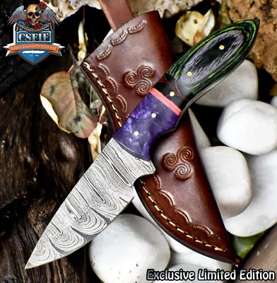 CSFIF Custom Skinner Knife Twist Damascus Hard Wood Micrata Bolster EDC • $6.50