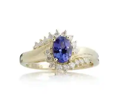 AAA Tanzanite & Diamond Ring 18ct Yellow Gold- Size- O  (QVC ) • £680