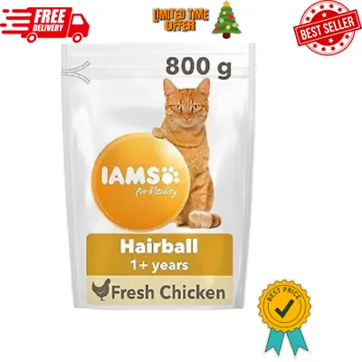 IAMS Hairball Complete Dry Cat Food For Adult And Senior Cats With Chicken 800 G • £6.60