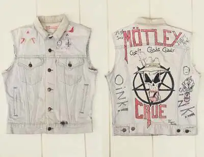 80s Motley Crue Levis Jean Vest Hand Painted Fan Art Hesher Metal Vest • $293.95