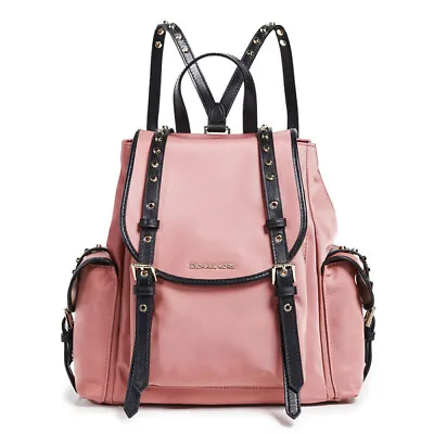 Michael Kors Leila Rose Black Women's Backpack Leather & Nylon Flap Bag Nwt Bag • $279.99