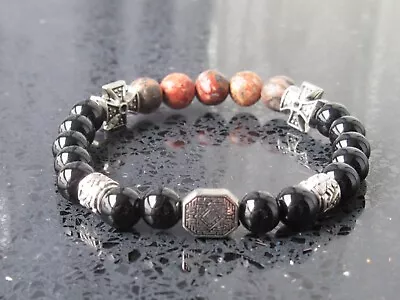 Mens Knights Templar Cross Bracelet Gemstone Warrior Medieval SAS Bracelet • £24.81