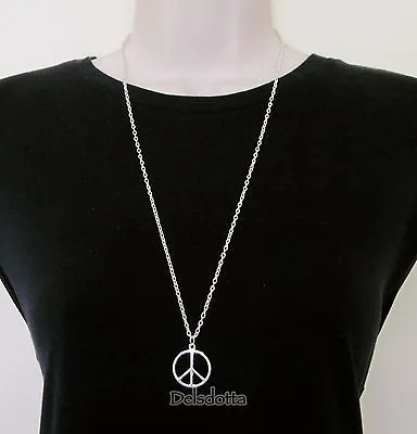 FANCY DRESS PEACE SIGN NECKLACE 30 INCH CHAIN HIPPY 1960s ACCESSORIES JEWELLERY2 • £3.50
