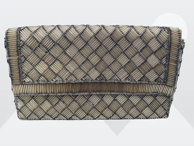 Walborg Silverish Beaded Evening Bag Clutch Purse Vintage Hong Kong • $26.88