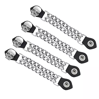 4 Pc 6 1/2 Inch Motorcycle Vest Extenders Biker Skull 4 Inch Chain Chrome • $23.98