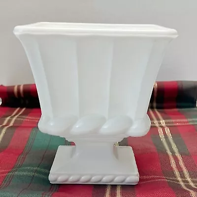 Vintage Planter Dish Heavy Milk Glass Ribbed Pedestal Vase Rectangle • $15.99