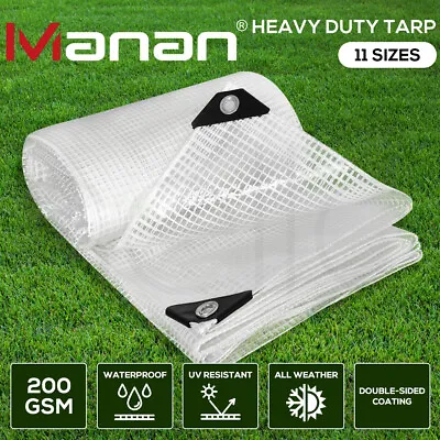 Manan Tarp Tarpaulin 200GSM Camping Heavy Duty Tent Waterproof Cover Poly Clear • $51.99