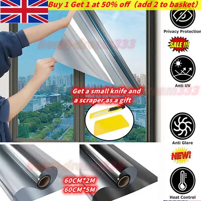 One Way Mirror Window Film UV Reflective Vision Tint Foil Home Glass Sticker !+ • £3.39