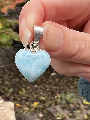 Larimar Heart Pendant Deep Blue 925 Silver AAA+ : Peace: Love : Tranquility 55 • £29.99