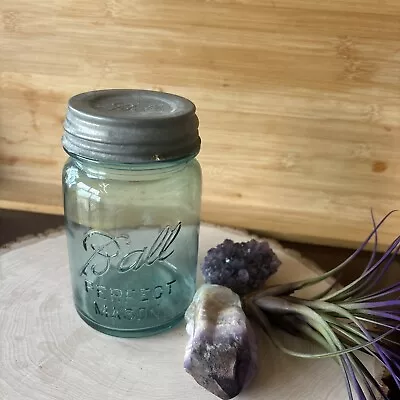 Vintage Blue Ball Perfect Mason Pint Jar #8 With Lid • $7