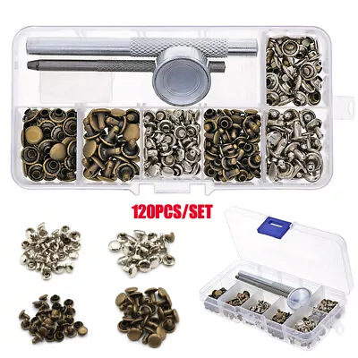 120Pcs Rivets Double Cap Metal Stud Fixing Tool For Leather Craft Belt Kits • £4.21