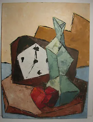 Vintage CUBIST Still Life OIL PAINTING Signed Mid Century Modern Art EX • $975