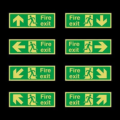 £2.79 • Buy Photoluminescent -  Fire Exit Sign - 300x100mm - Plastic - All Direction Arrows