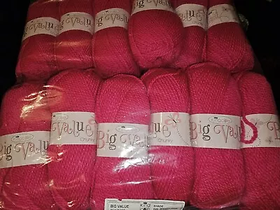 12 X100g Balls King Cole Big Value Chunky Yarn Crochet Knitting Wool Bright Pink • £24.95